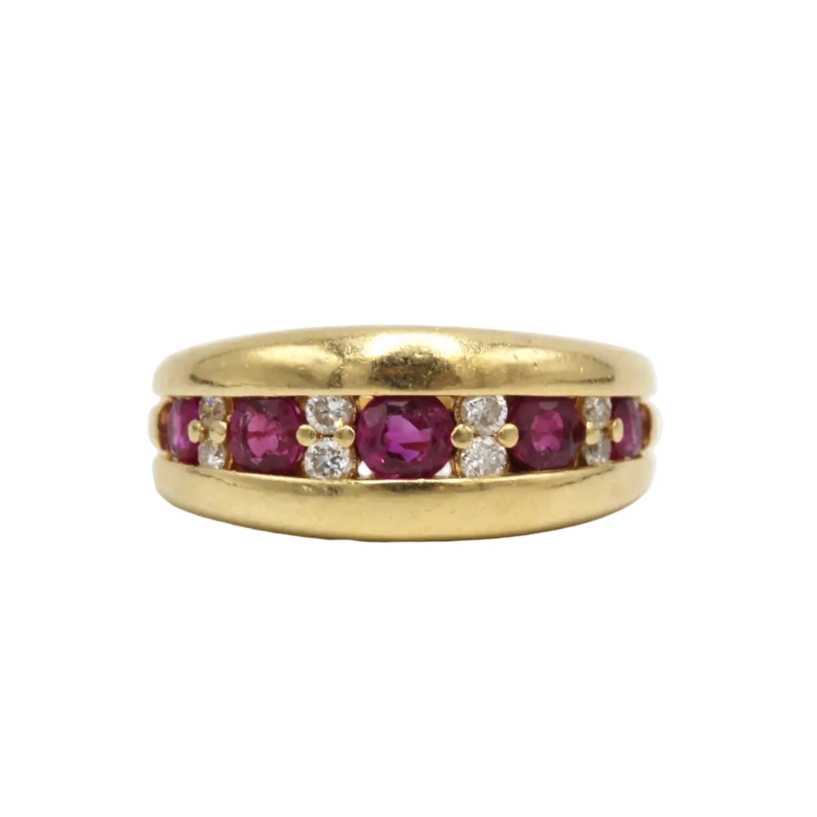 Band Ring in Yellow Gold, Rubies, and Diamonds