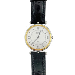 VAN CLEEF & ARPELS "La Collection" Watch in yellow gold, stainless steel, and leather