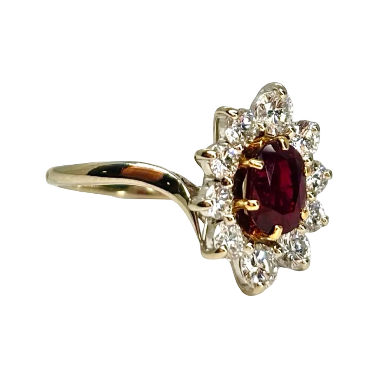 Marguerite Ring in White Gold, Ruby, and Diamonds