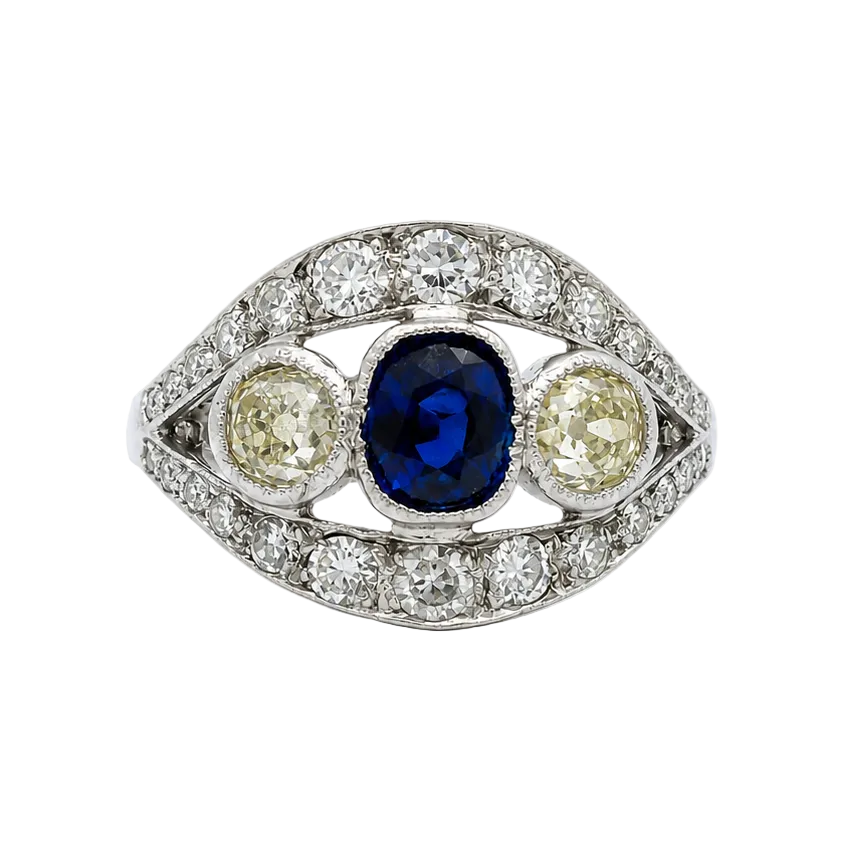 White Gold, Sapphire, and Diamond Ring