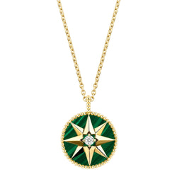 DIOR "Rose des Vents" MM Pendant Necklace in yellow gold, Malachite, and Diamond