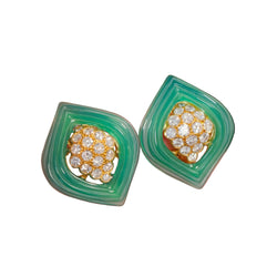 RENE KERN earrings in yellow gold, chrysoprase, and diamonds
