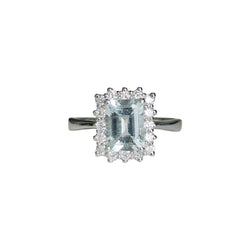 Bague Entourage en or blanc, aigue-marine et diamants