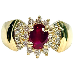 Tank Ring in yellow gold, rubies, and diamonds