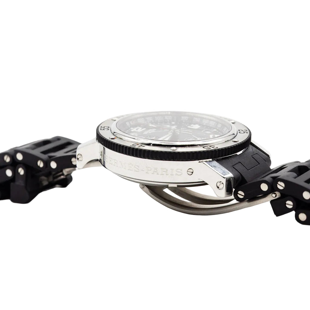 Montre HERMÈS "Clipper Chrono" en acier et caoutchouc