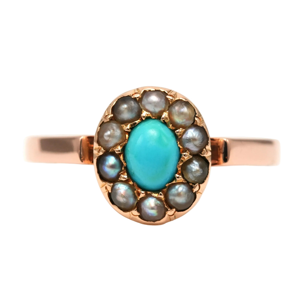 "Entourage" Ring in Yellow Gold, Pearls, and Turquoise