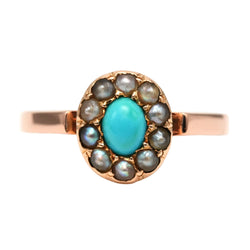 "Entourage" Ring in Yellow Gold, Pearls, and Turquoise
