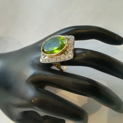 Two-Tone Gold Ring with Peridot and Diamonds