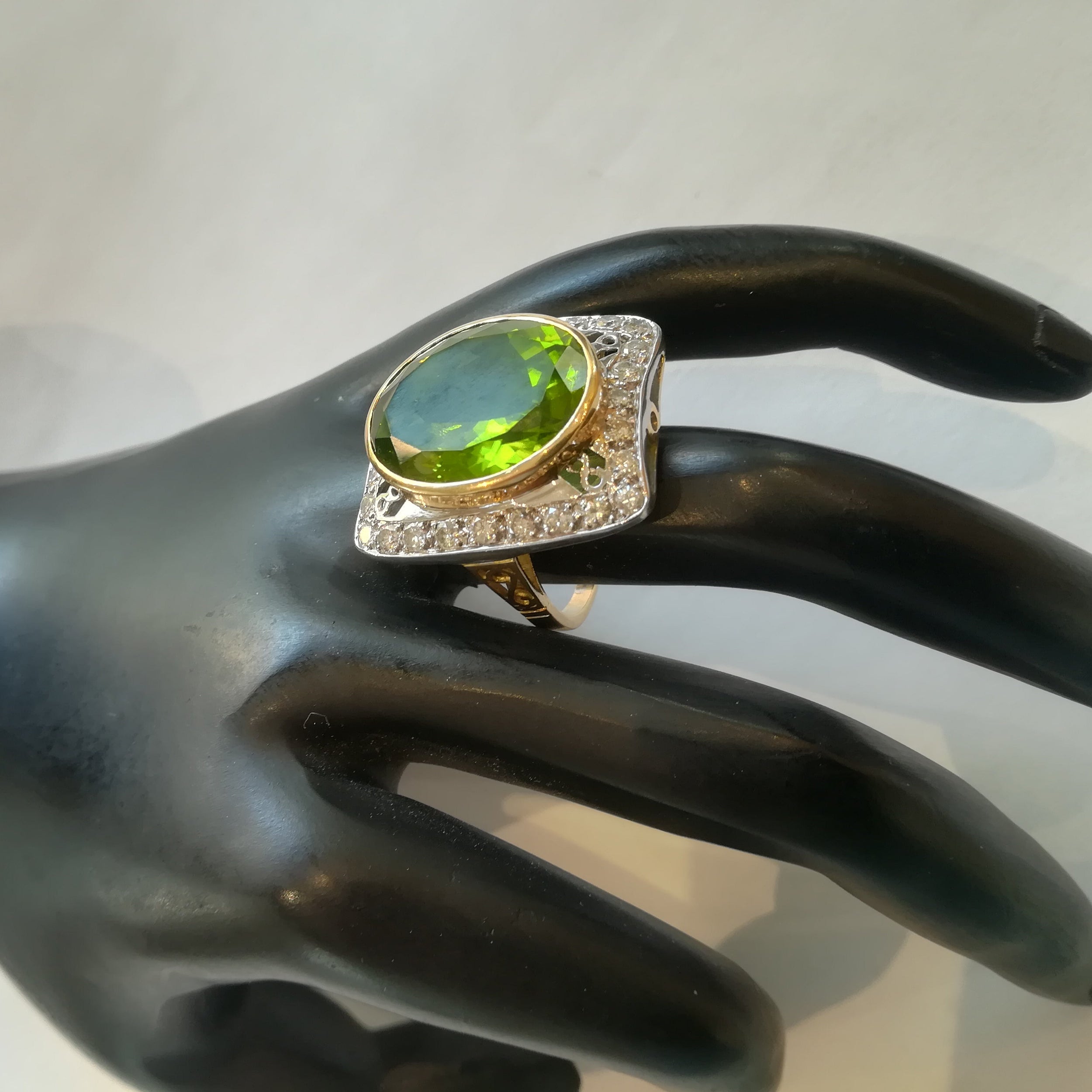 Two-Tone Gold Ring with Peridot and Diamonds
