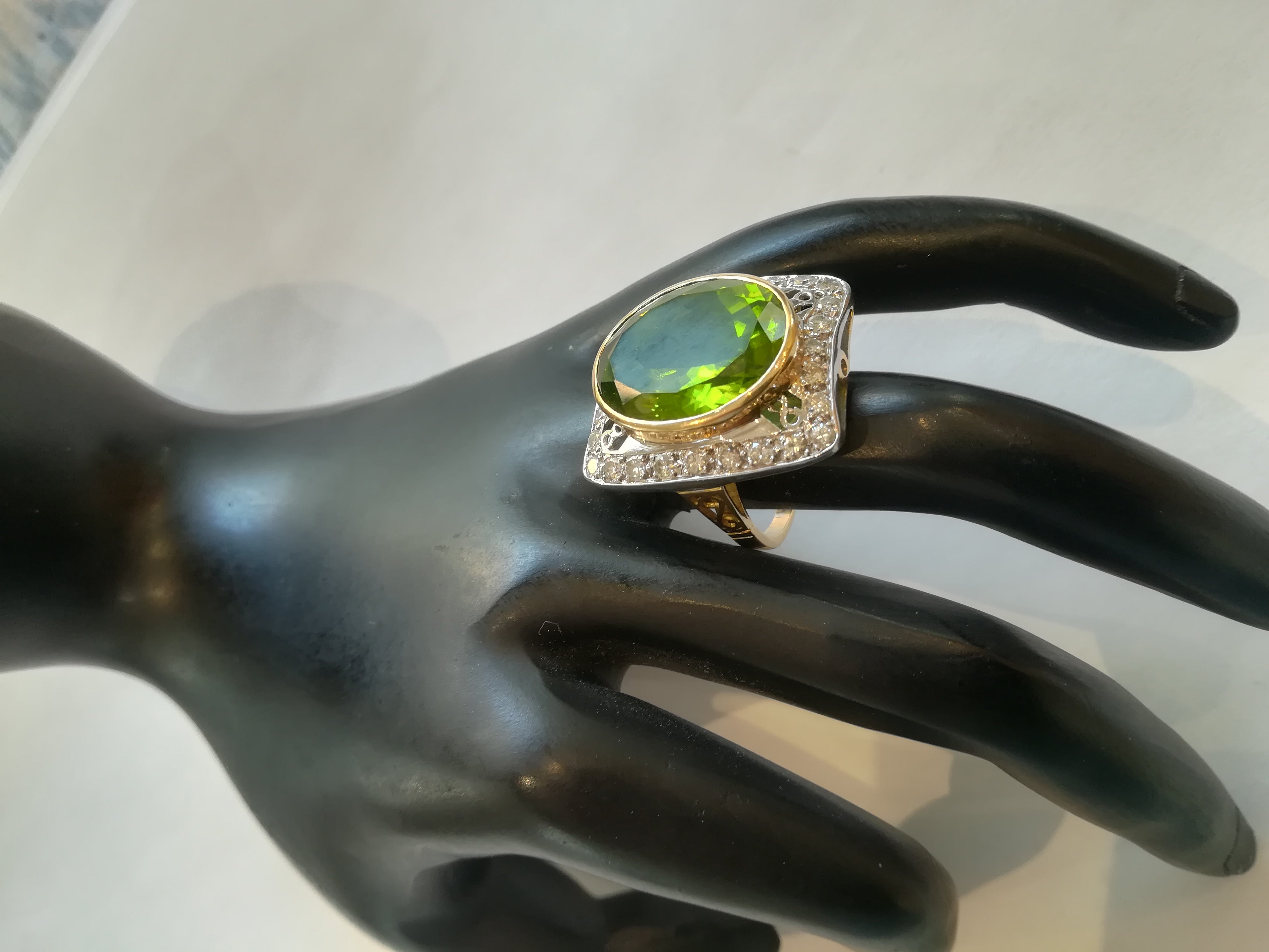 Two-Tone Gold Ring with Peridot and Diamonds
