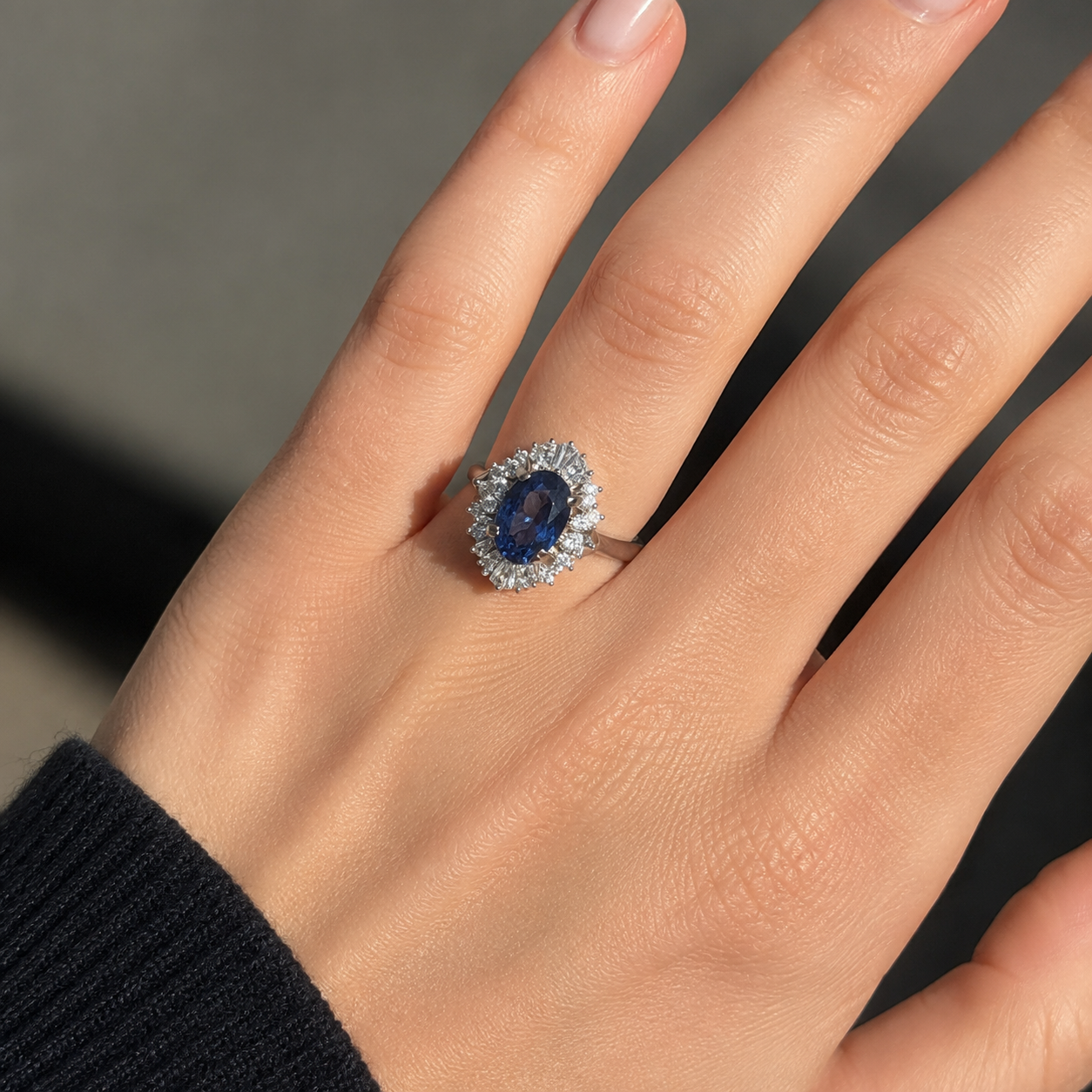 Entourage Ring in Platinum, Sapphire, and Diamonds