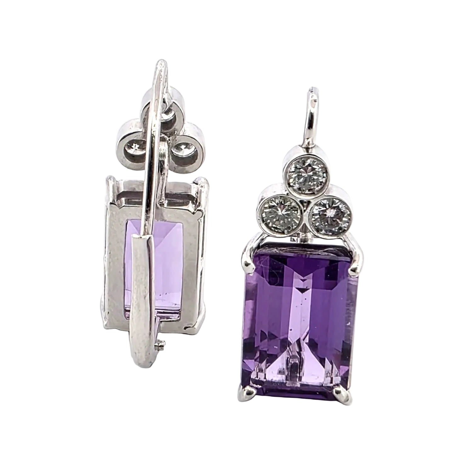 Boucles d'oreilles Pendantes en or blanc, améthystes et diamants