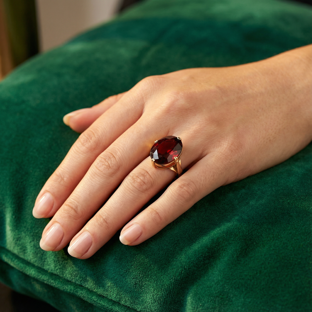 Champagne gold and Garnet Cocktail Ring