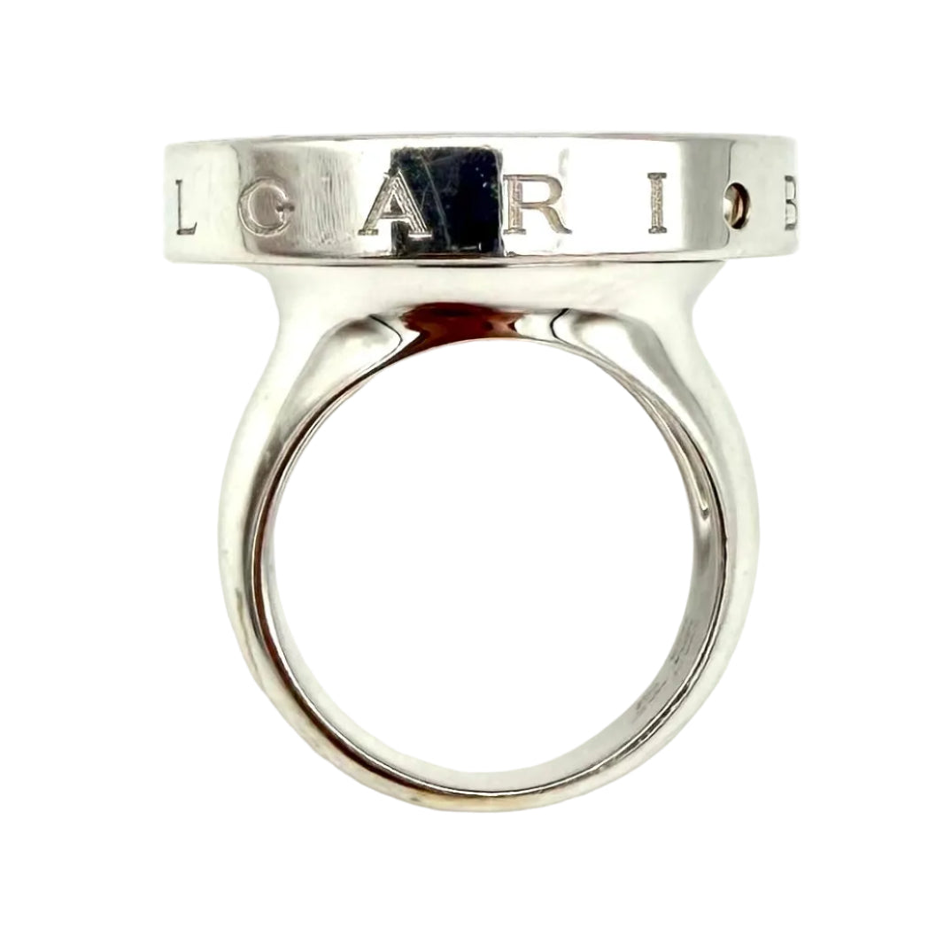 BULGARI "Optical" Cocktail Ring in white gold, steel, Onyx, and Diamonds