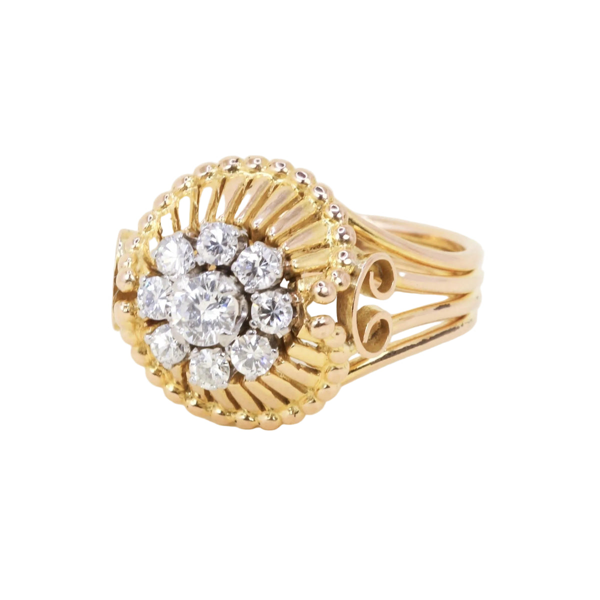 "Dôme" Ring in Yellow Gold, Platinum, and Diamonds