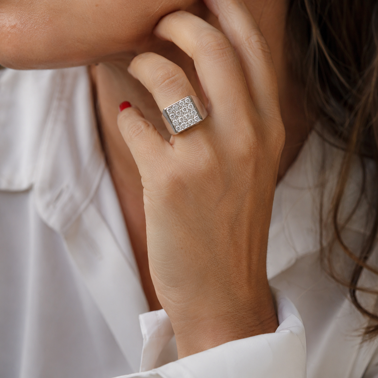 White Gold Signet Ring with Diamonds