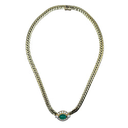 Yellow Gold Link Necklace with Emeralds, Sapphires, and Diamonds