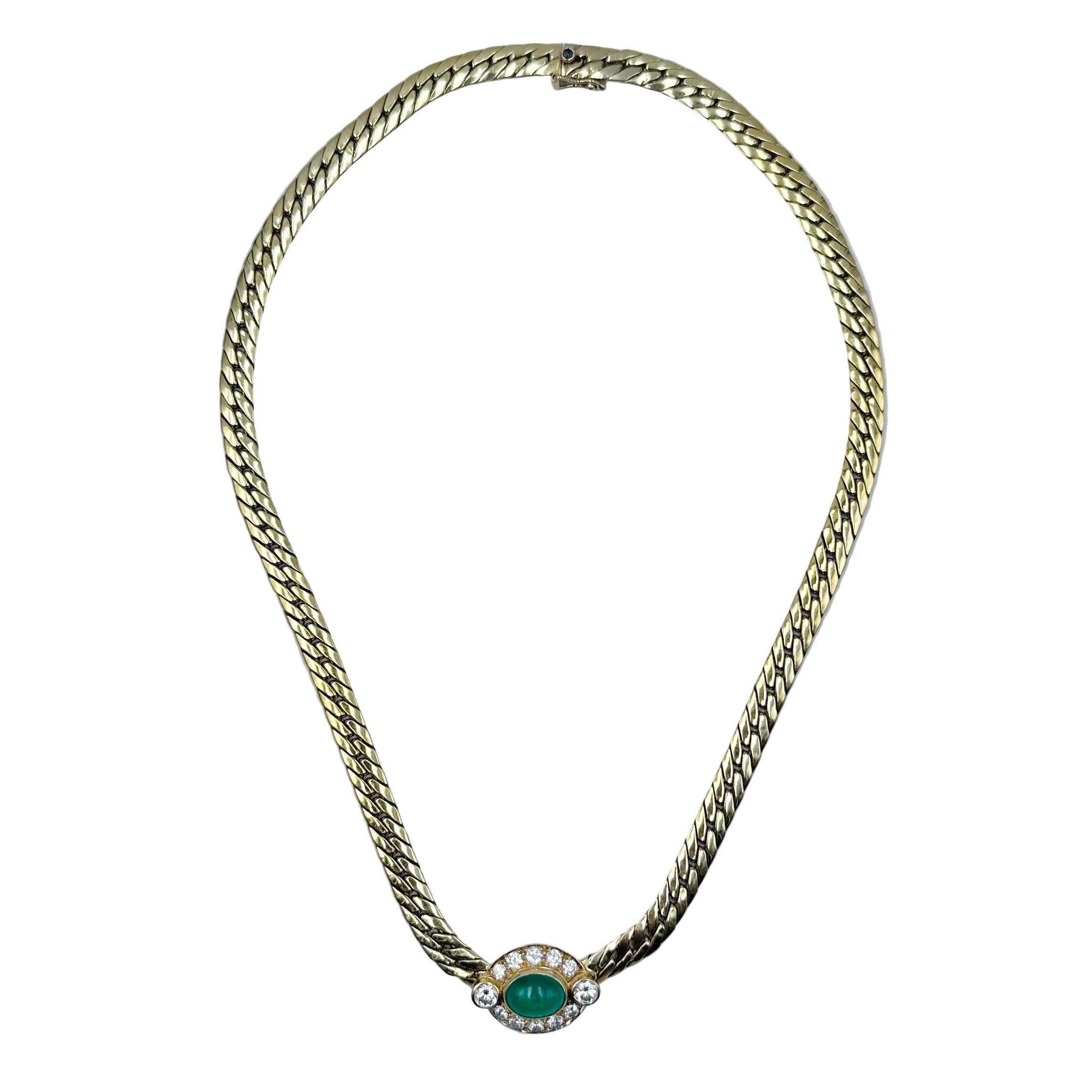 Yellow Gold Link Necklace with Emeralds, Sapphires, and Diamonds