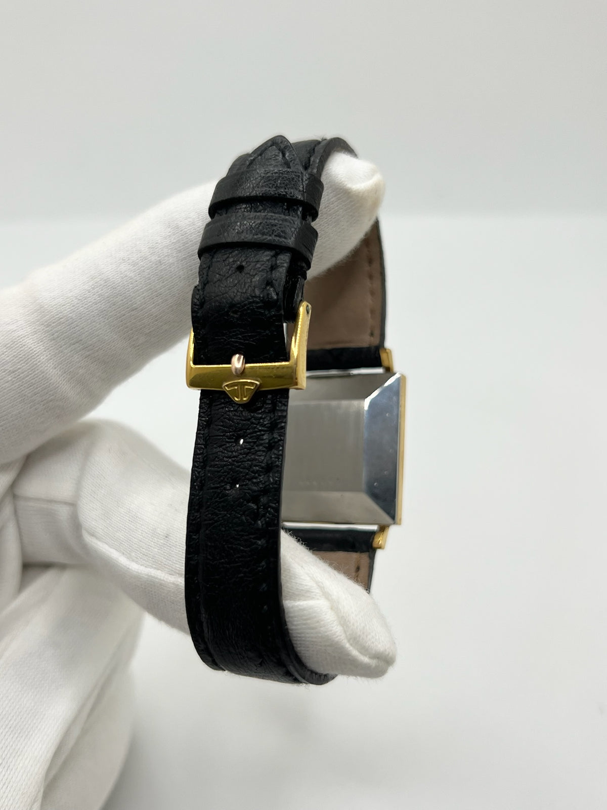Montre JAEGER-LECOULTRE Vintage Carrée plaqué or, argent, acier et cuir
