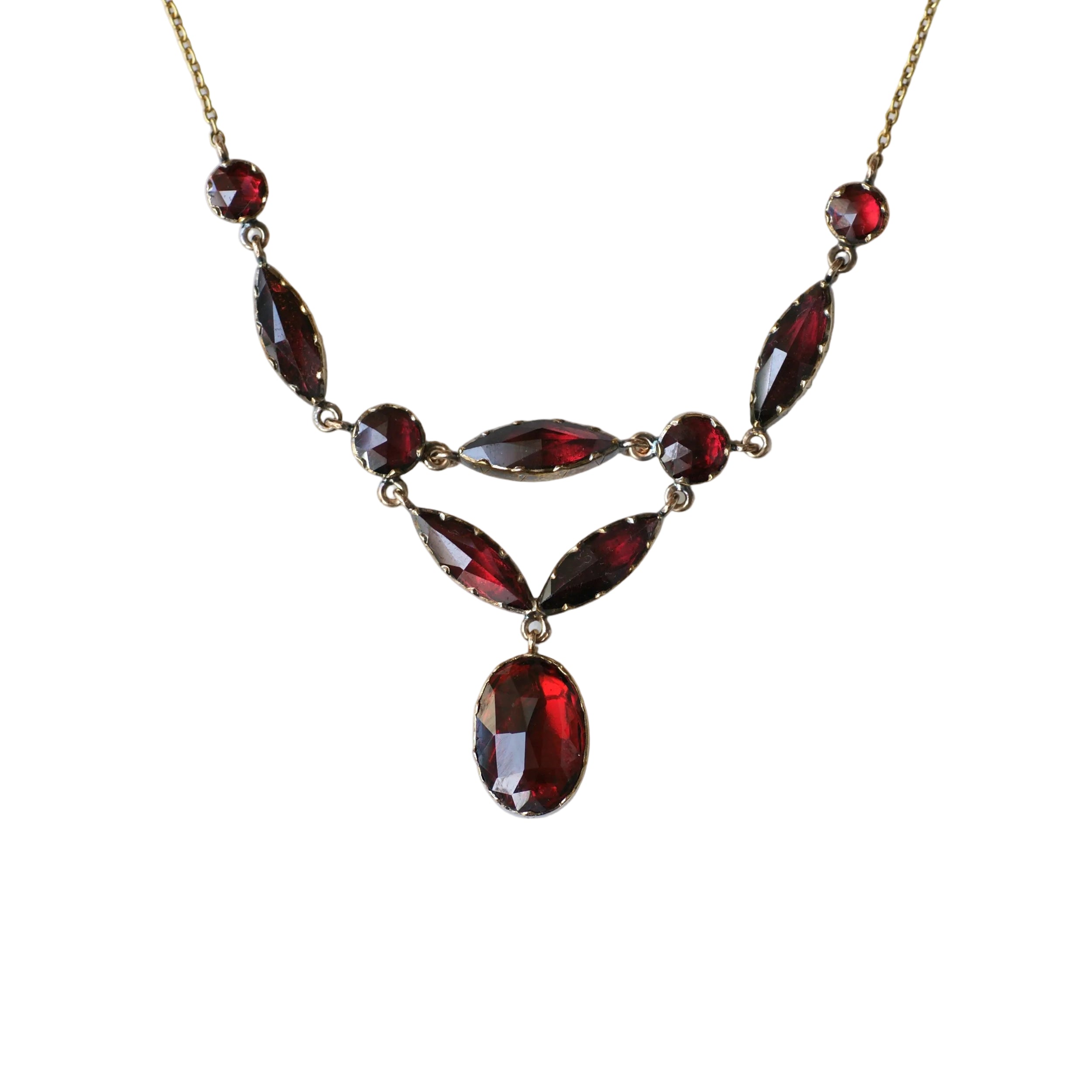 Yellow gold, Rose gold and Garnet Drapery Necklace