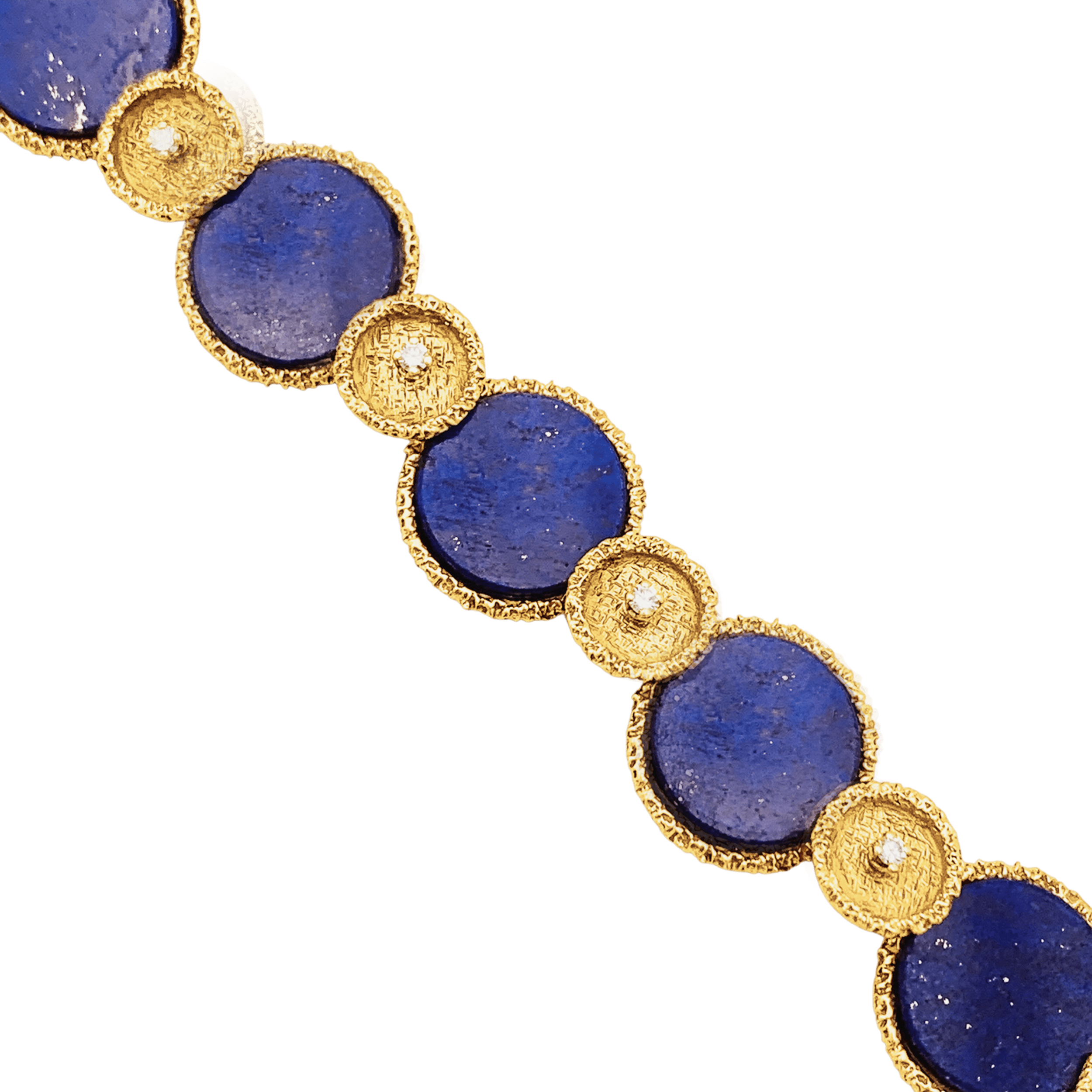 Bracelet vintage en or jaune texturé, lapis-lazuli et diamants.