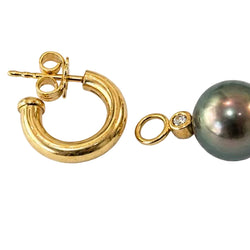 Yellow gold hoop earrings with pearls and diamonds