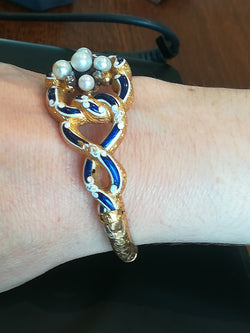 Antique Gold Enamel Bracelet with Pearls and Diamonds