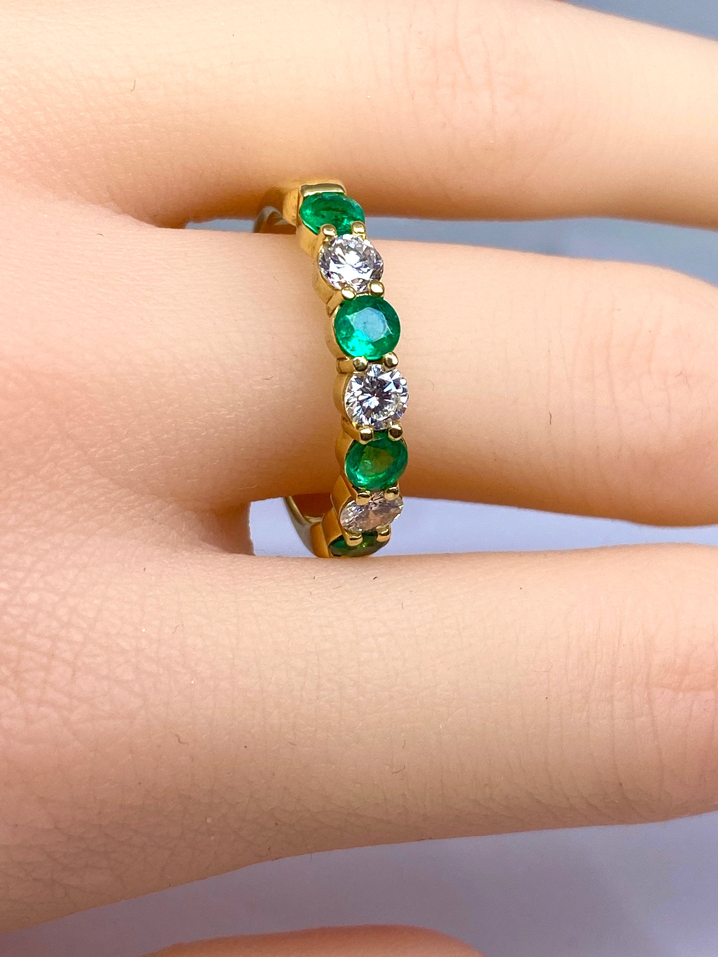 Yellow Gold Wedding Band with Emeralds and Diamonds