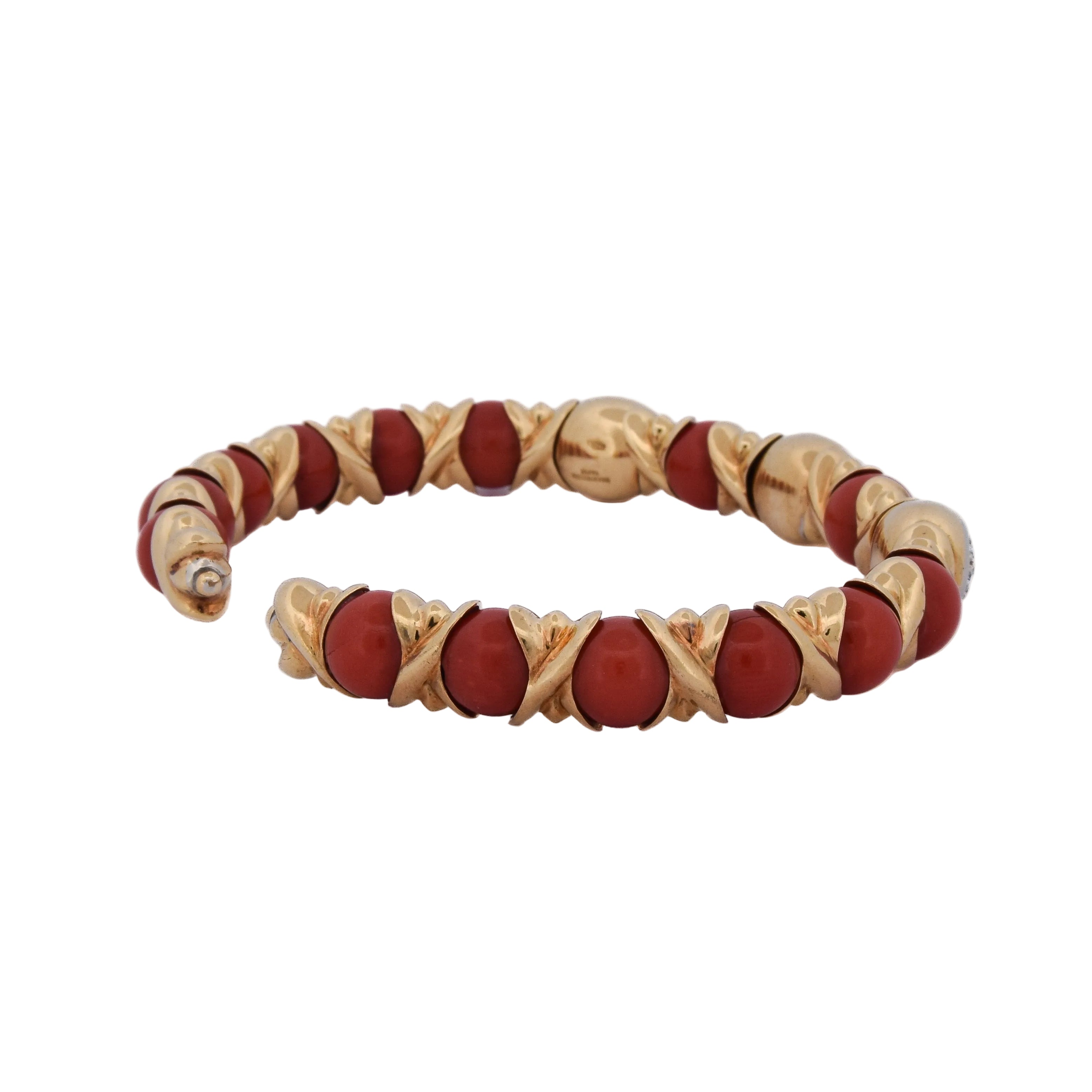 Bracelet Bangle CHANTECLER CAPRI in Yellow gold, Coral and Diamonds