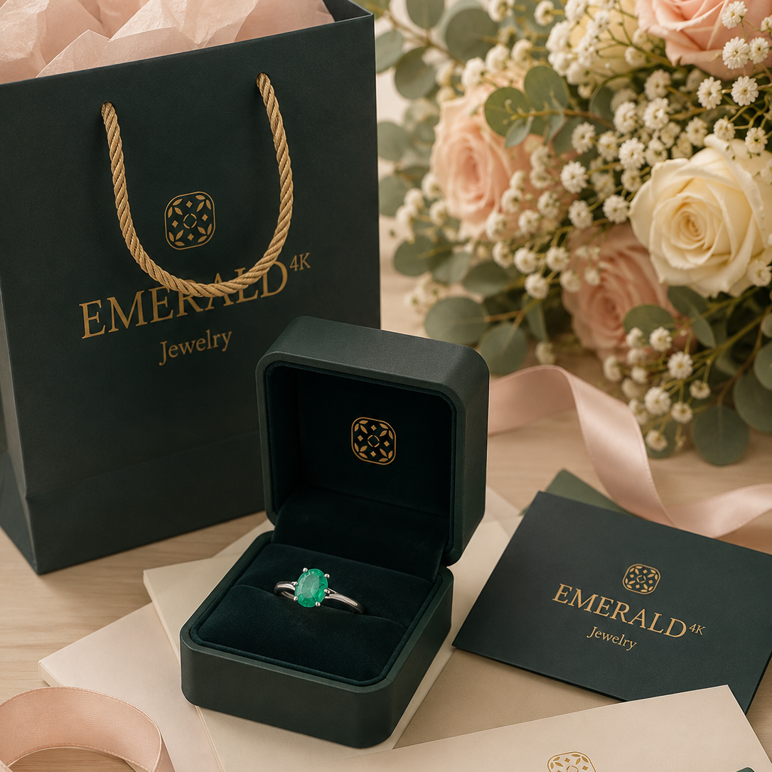 White Gold Solitaire Ring with Emerald