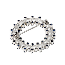 White Gold Brooch with Pearls and Sapphires