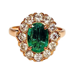 Marguerite Ring in Rose Gold, Emerald, and Diamonds