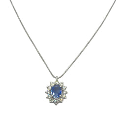 White Gold Necklace with Sapphire and Diamond Pendant