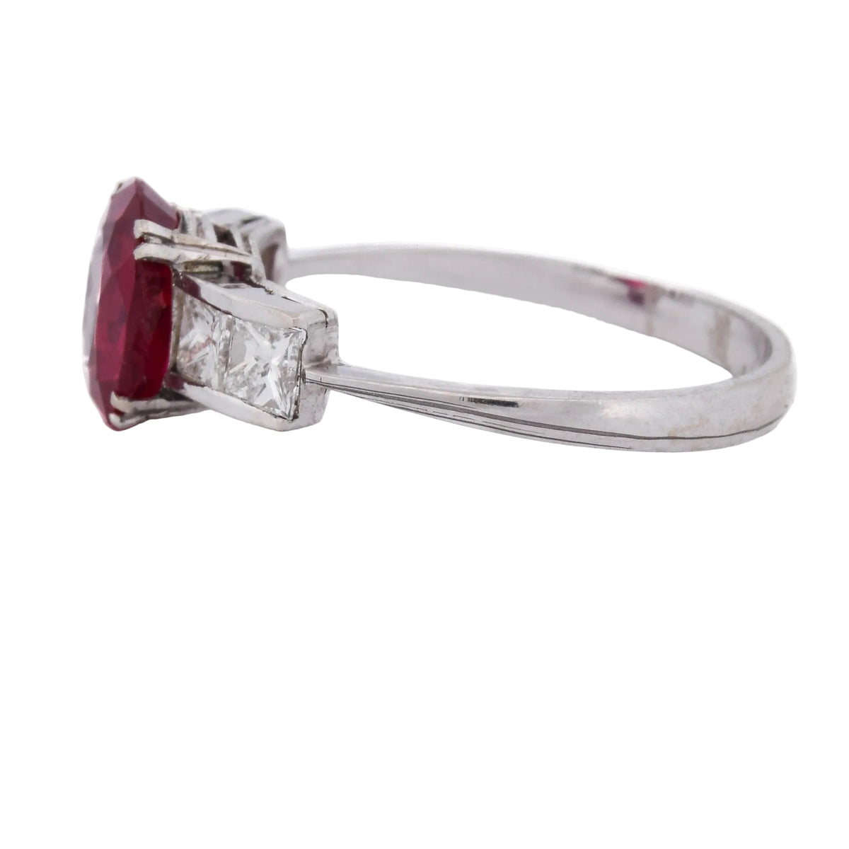 Trilogy Ring in White Gold, Rubies, and Diamonds