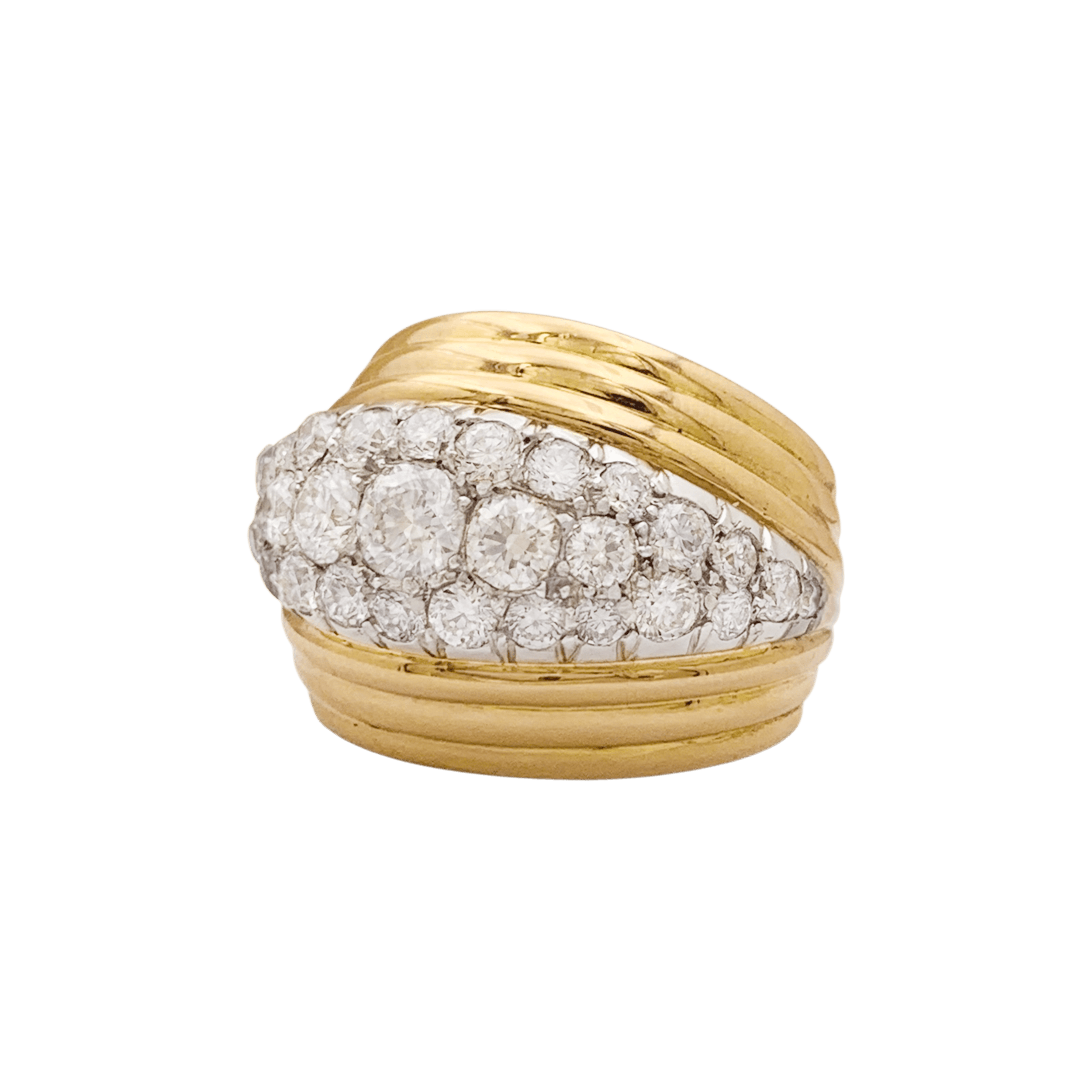Bague vintage or rose, platine et diamants taille ancienne.