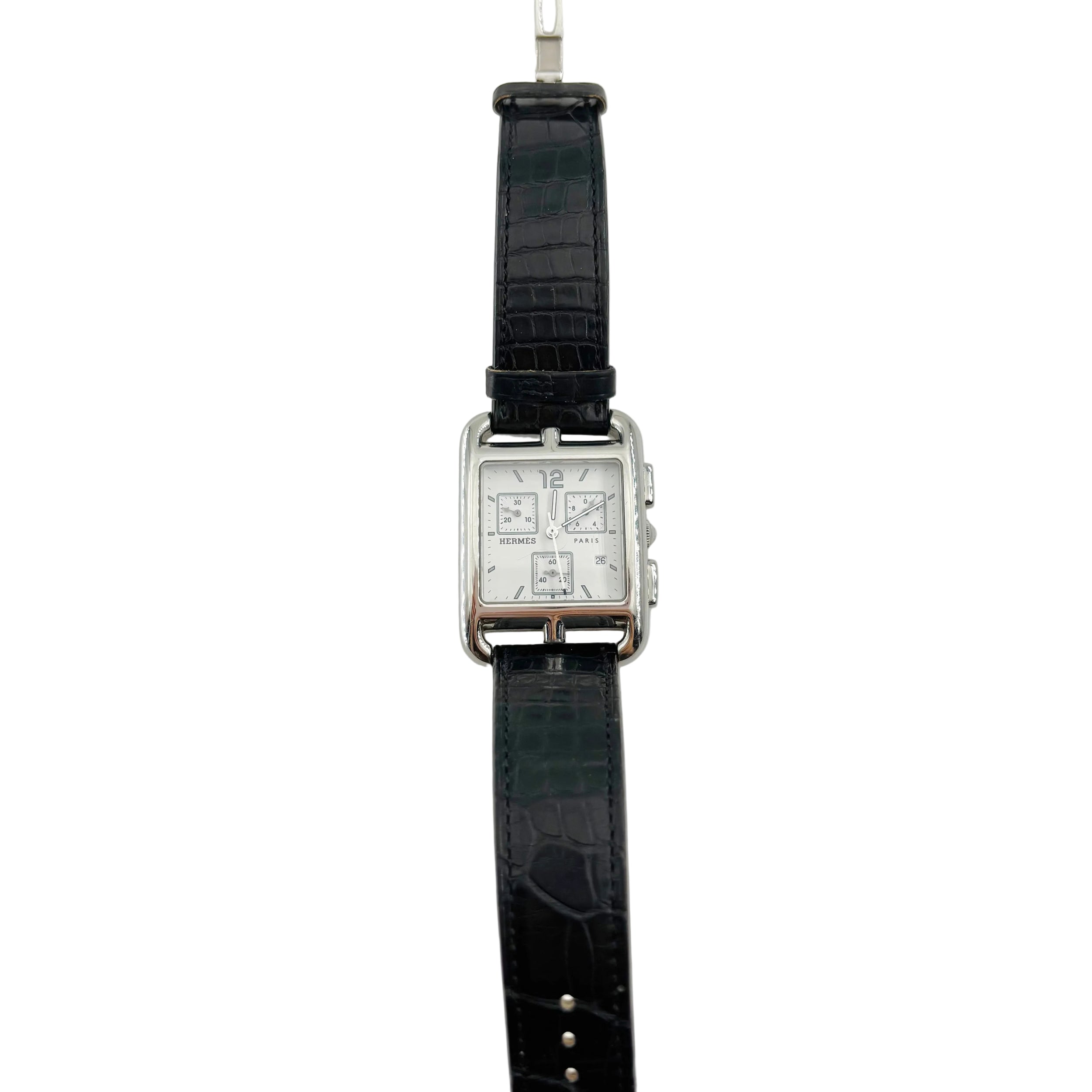 HERMÈS "Cape Cod Chrono" Watch in Steel and Leather