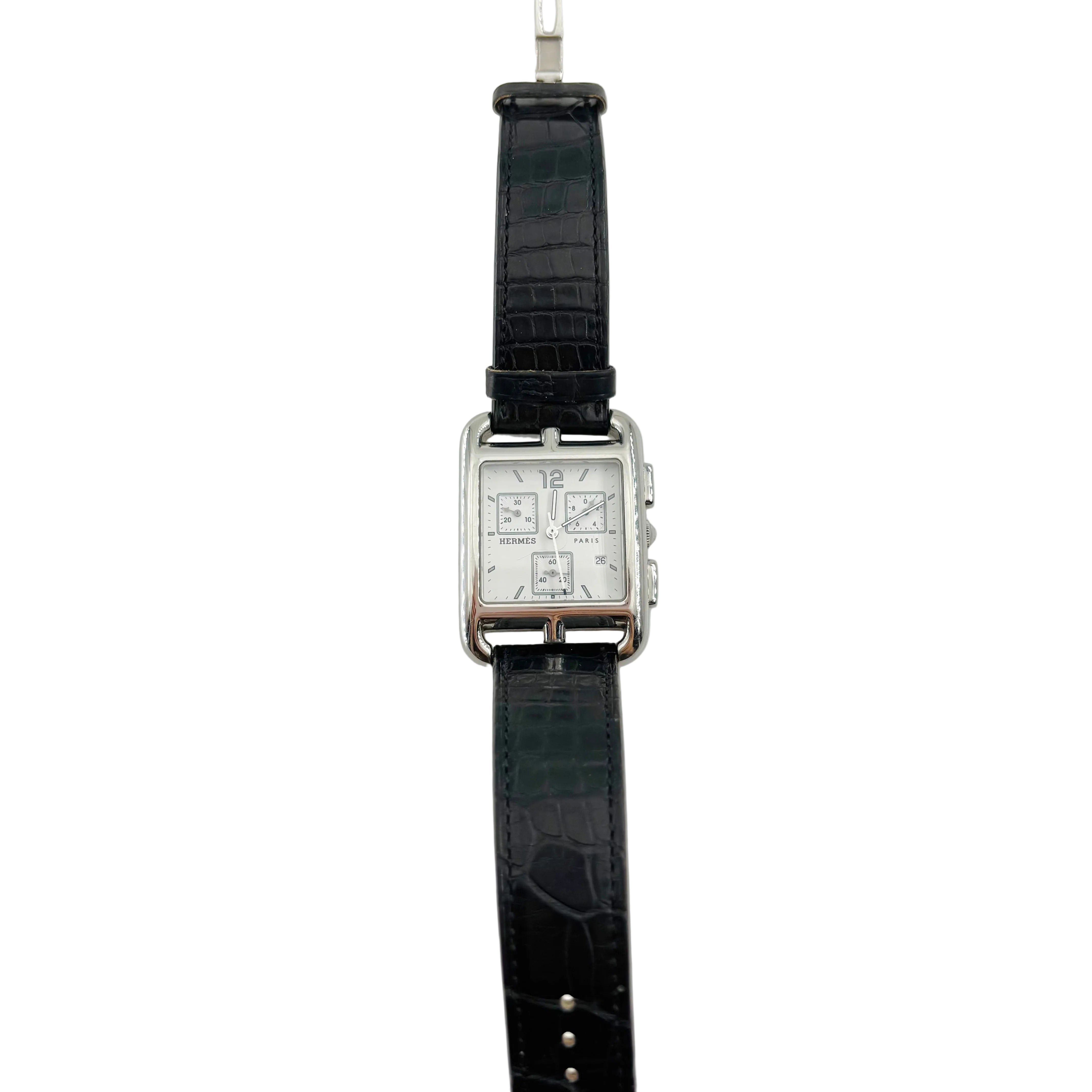 HERMÈS "Cape Cod Chrono" Watch in Steel and Leather