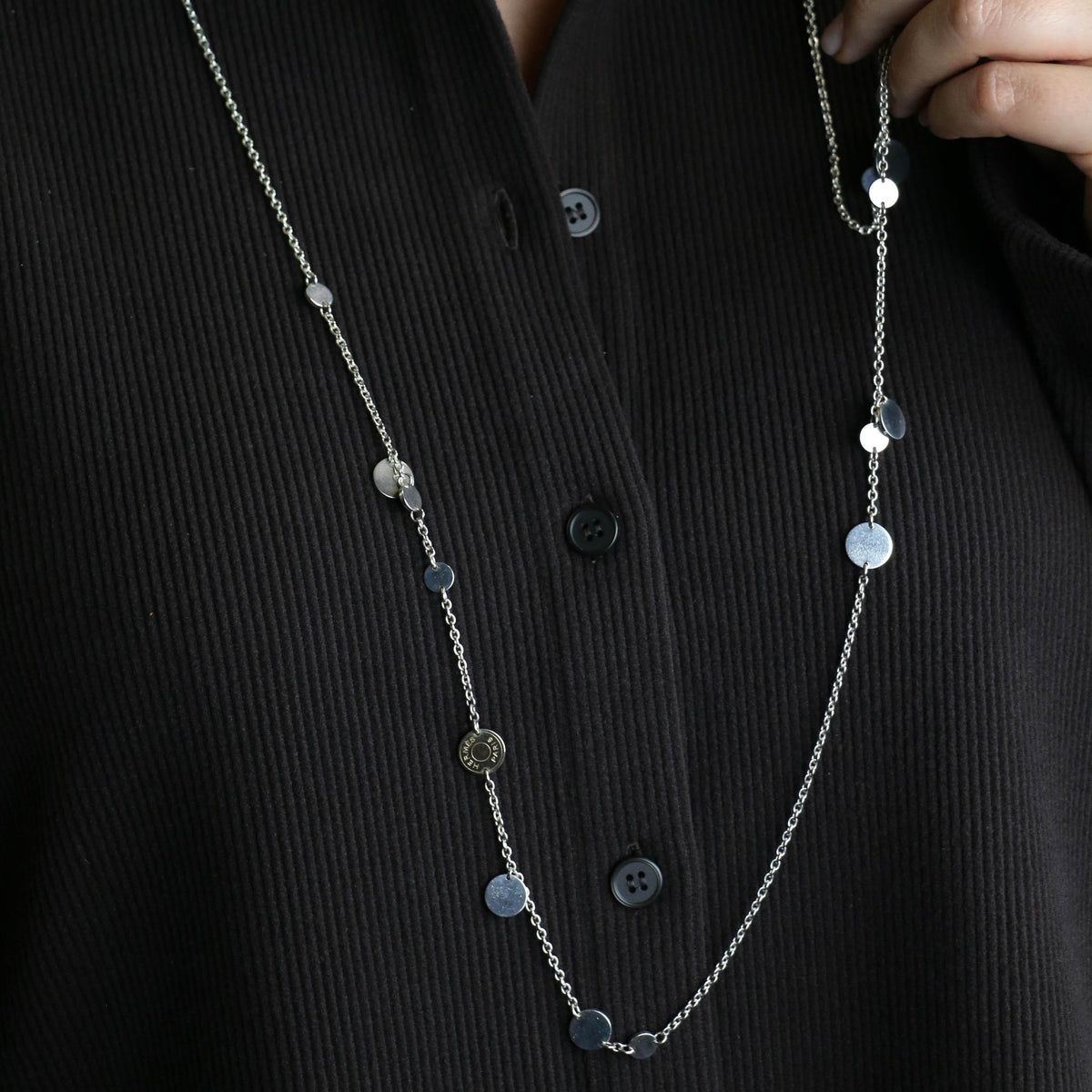 HERMÈS "Ex"Libris" Long Necklace in silver, rose gold, and silver