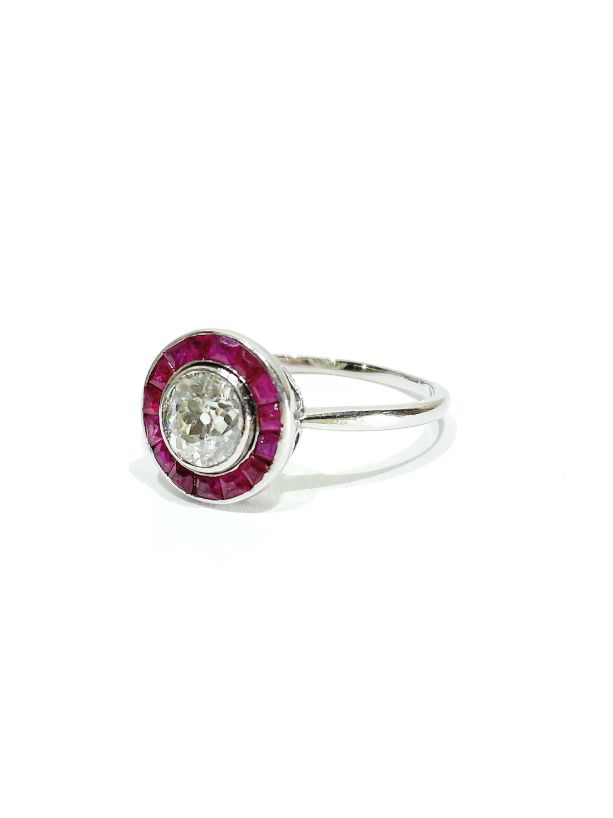 Platinum, Ruby, and Diamond Target Ring