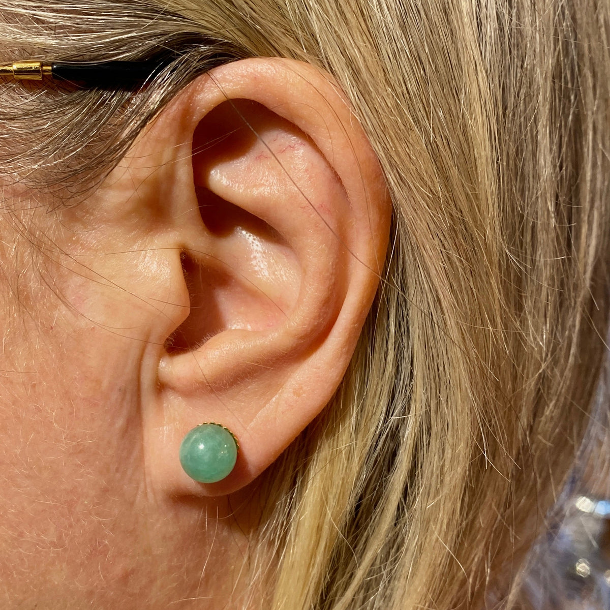 Yellow Gold and Jade Stud Earrings