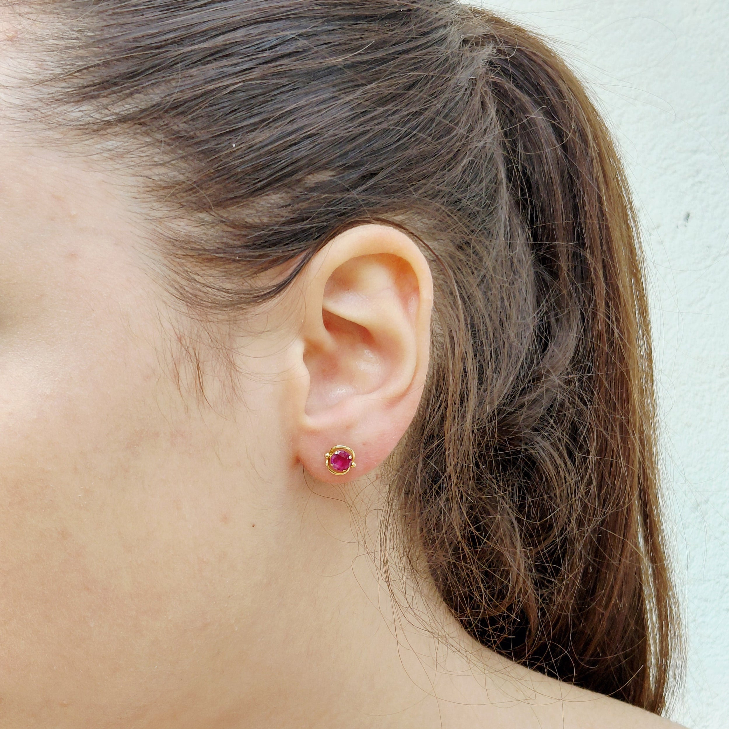 Yellow Gold and Ruby Stud Earrings