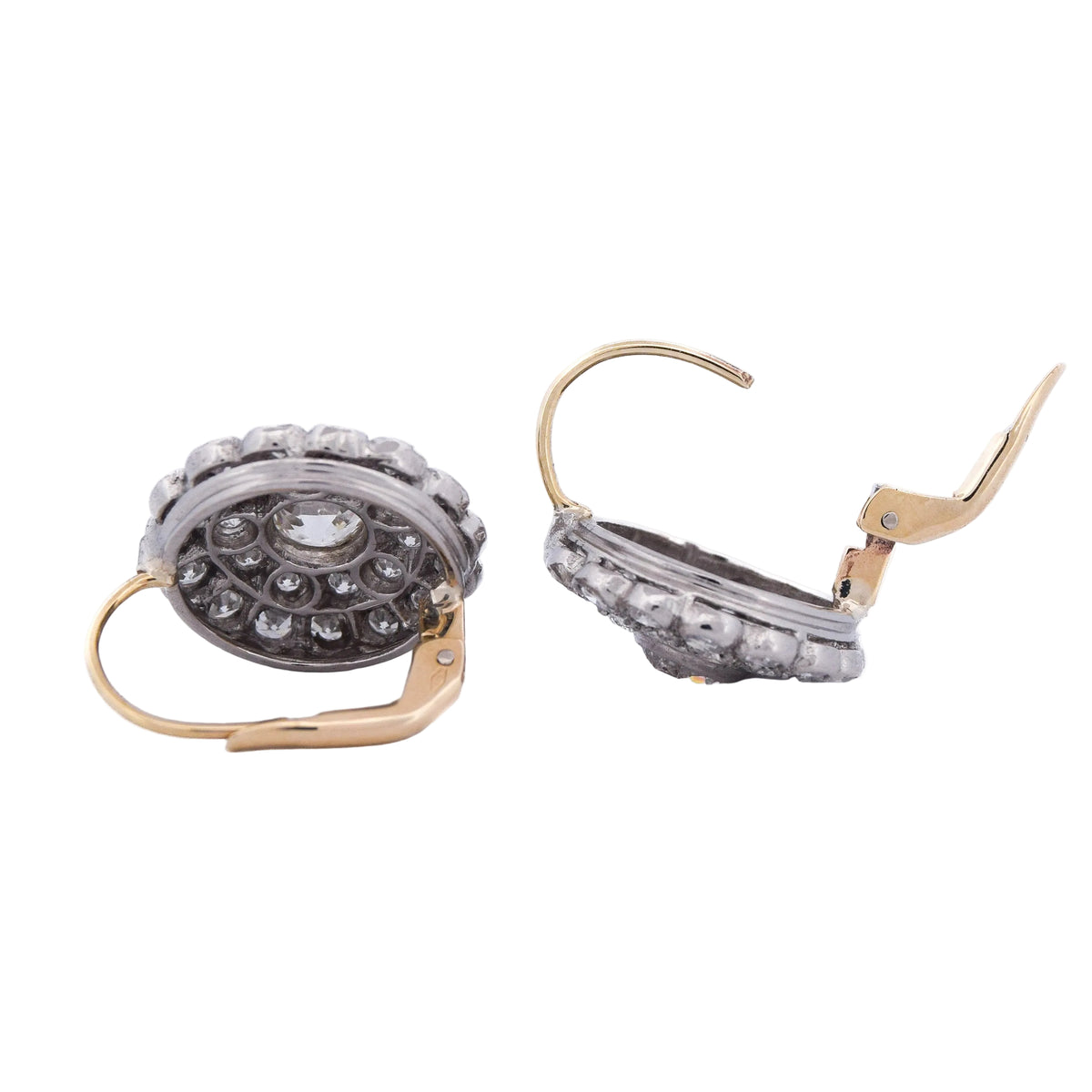 Lever-back earrings in yellow gold, Platinum, and Diamonds