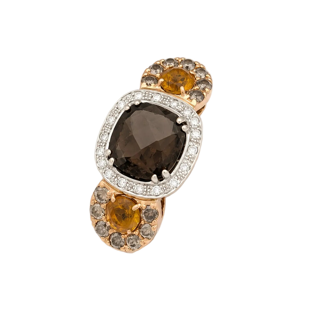 Trilogy Ring in white gold, rose gold, quartz, citrines, and diamonds