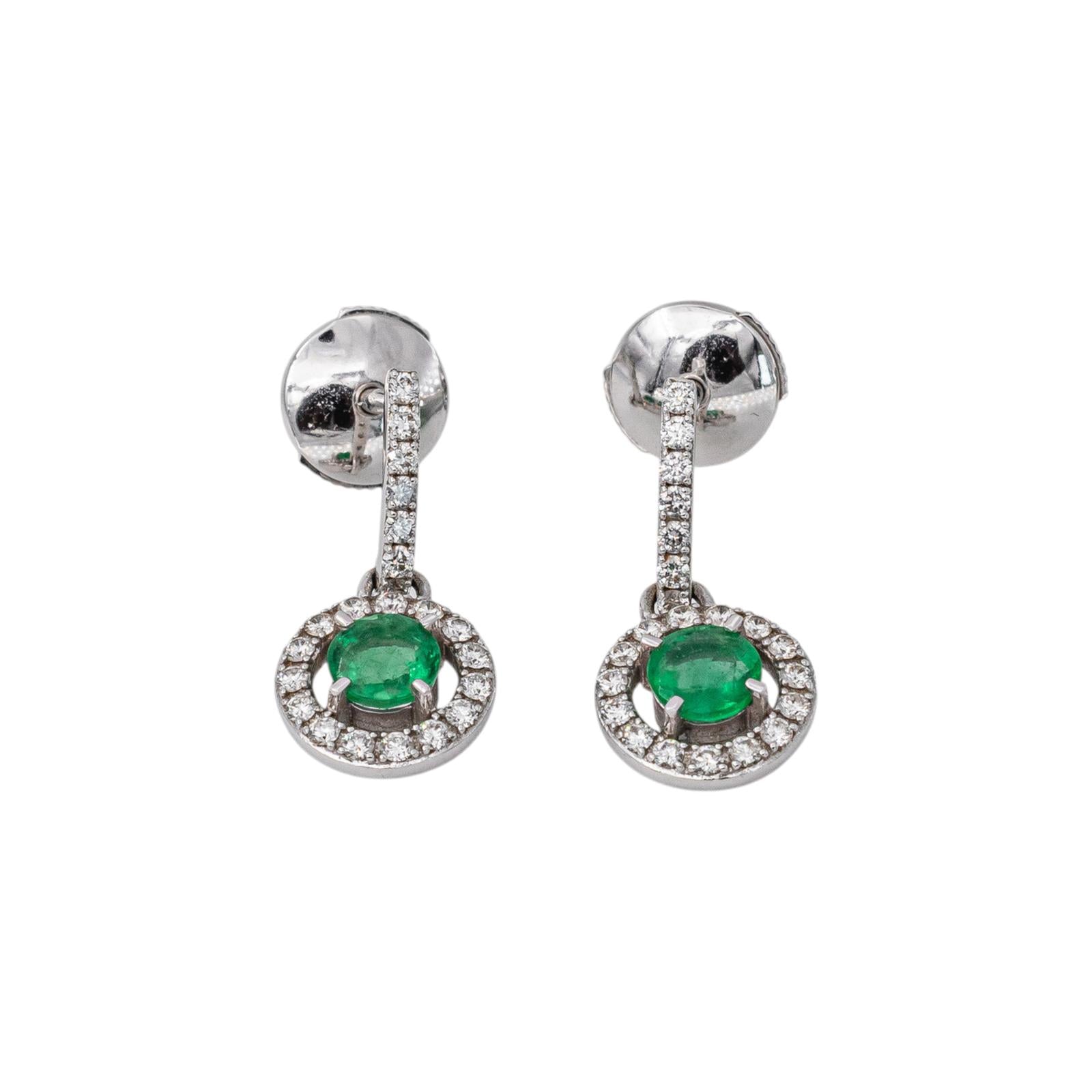 Boucles d'oreilles Pendantes Or blanc Emeraude