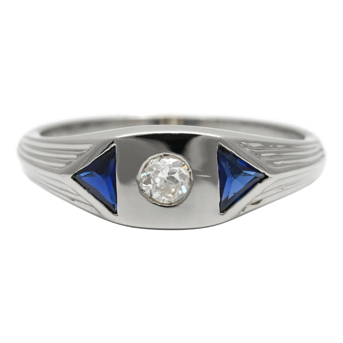Trilogy Ring in White Gold, Sapphires, and Diamonds