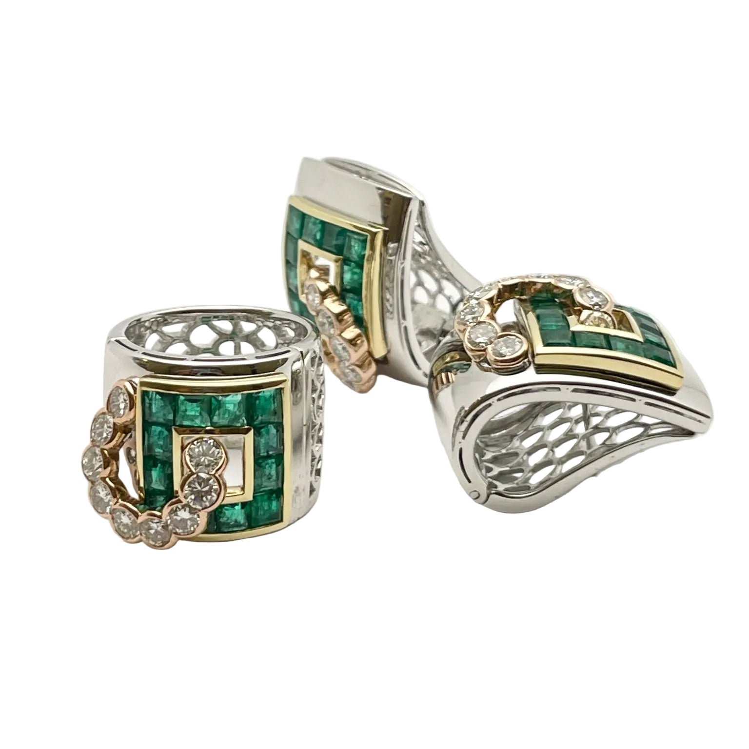 LUCIANO SOMENZI jewelry set in white gold, yellow gold, rose gold, emeralds, and diamonds