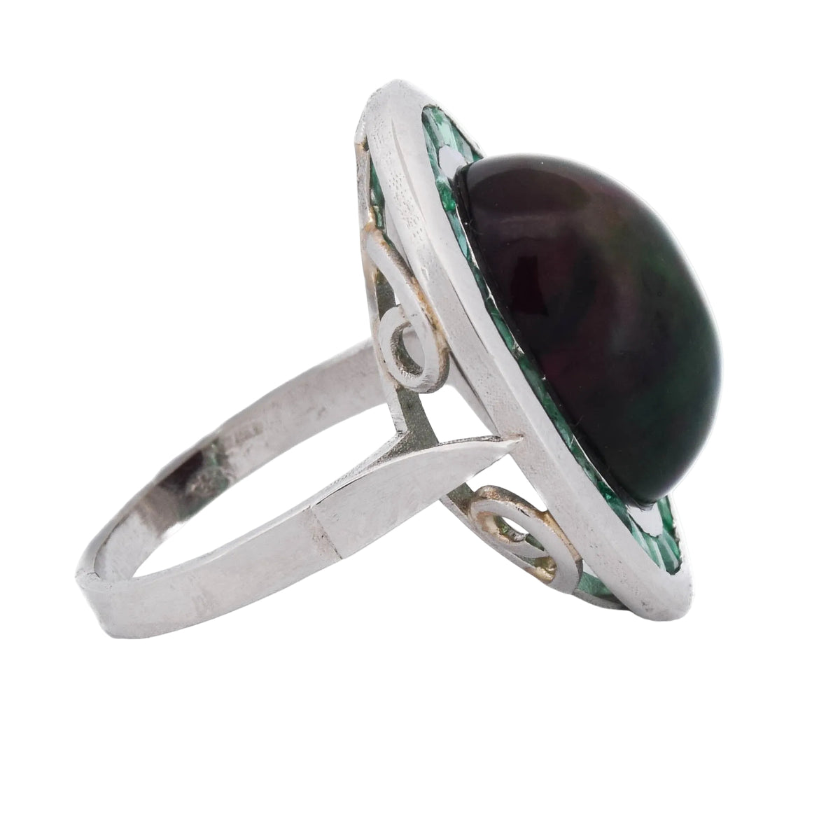 Cocktail Ring in Platinum, Opal, and Emeralds