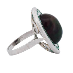 Cocktail Ring in Platinum, Opal, and Emeralds
