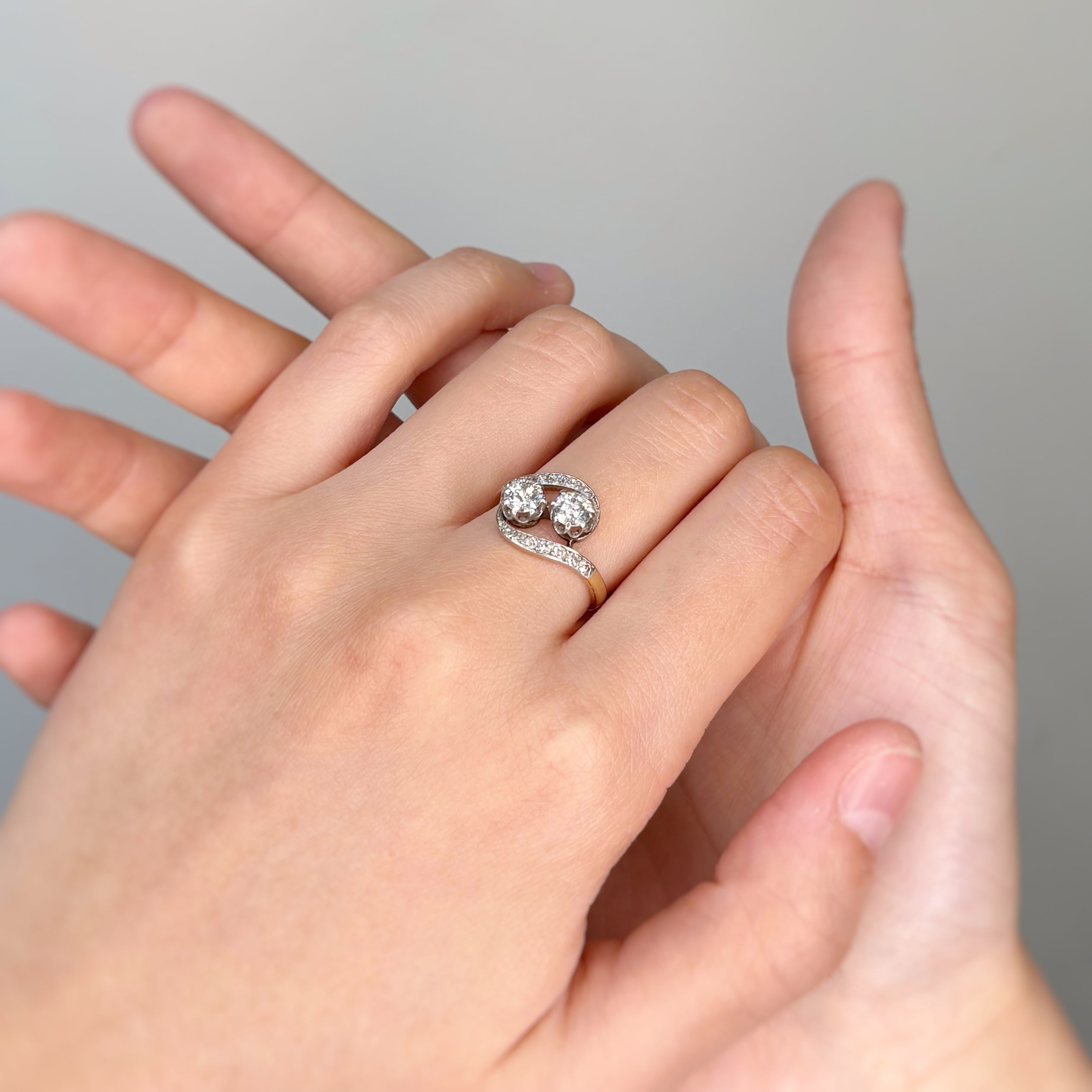 Toi &amp; Moi ring in yellow gold, platinum and diamonds