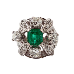 Cocktail Ring in Platinum, Emerald, and Diamonds